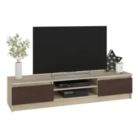 robin - meuble bas tv contemporain salon/séjour 160x33x40cm - 2 niches + 2 portes - rangement matériel audio/video/gaming - sonoma/wenge