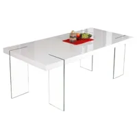 table design blanc laqué et pieds verre trempé orika 180 cm