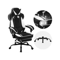 fauteuil gamer pivotante,hauteur réglable,chaise de bureau avec réssorts,en tissu maillé,noir+blanc