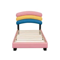 lit cabane lit enfant avec sommier à lattes cuir pu forme arc-en-ciel lit 90x200 cm rose
