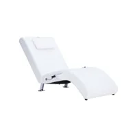 fauteuil scandinave chaise longue de massage avec oreiller charge 110 kg blanc similicuir ,144x59x79cm