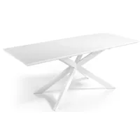 table à manger design extensible blanc mat et pieds métal blanc reina 160 à 210 cm