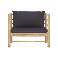 canapé de jardin avec coussins gris foncé bambou