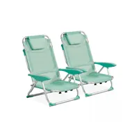 lot de 2 fauteuils clic clac des plages en polyester bleu
