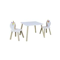 paris prix - table & 2 chaises enfant licorne lily 55cm blanc