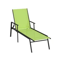 transat chaise longue bain de soleil lit de jardin terrasse meuble d'extérieur acier et tissu textilène vert helloshop26 02_0012251