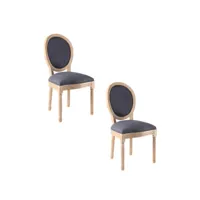 lot de 2 chaises médaillon en bois et tissu - gris anthracitebeige - h 96 x l 49 x p 56 cm