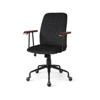 costway fauteuil de bureau à roulette en velours, chaise pivotante réglable,style vintage elégant,accoudoirs en bois de caoutchouc (noir)