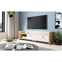 meuble banc tv - 140 cm - chêne artisan / blanc mat - style moderne open