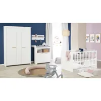roba chambre bébé complète - lit évolutif 70 x 140 + commode à langer + armoire 3 portes - blanc