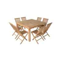 salon de jardin en teck java - table carrée et chaises pliantes - 8 places
