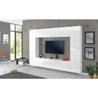 meuble mural luigi, ensemble de salon meuble tv avec 4 portes, meuble de salon polyvalent, 100% made in italy, cm 260x30h180, blanc brillant 8052773602440