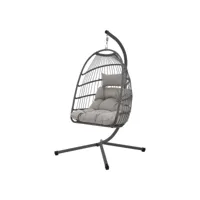 fauteuil suspendu avec structure et coussin gris en acier, couverture incluse ml-design