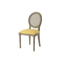 chaise médaillon en bois et tissu coloré
