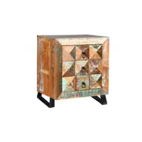 table de chevet 3 tiroirs bois, fer marron 50x40x60cm - bois-fer - décoration d'autrefois