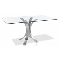 table rectangulaire acier inoxydable poli et verre trempé majestua-dimensions l 140 x p 95 x h 76 cm