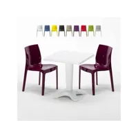table carrée blanche 70x70cm avec 2 chaises colorées grand soleil set bar café ice patio grand soleil