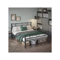 vasagle lit adulte 140 x 190 cm, en métal, cadre de lit pour adultes, adolescents, noir 2 places, cadre de lit en métal, noir