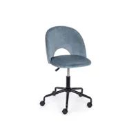 chaise de bureau bleu clair en velours et structure en acier