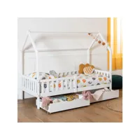lit cabane pour enfant 190x90cm blanc avec tiroirs marceau
