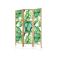 paravent japonais 3 panneaux séparateur de pièce impression sur toile intissée - monstera et feuilles de palmier i 135x161 cm 11_0012587