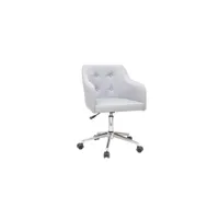 chaise de bureau à roulettes capitonnée en tissu gris clair et acier chromé baltik