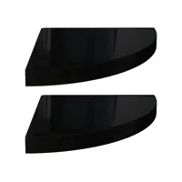 étagères d'angle flottantes 2pcs noir brillant 35x35x3,8 cm mdf