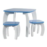ensemble de table et 2 tabourets pour enfant en bois coloris bleu, blanc