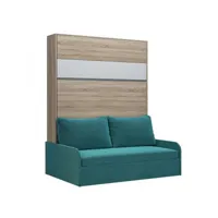 armoire lit escamotable bermudes sofa chêne bandeau blanc canapé bleu 160*200 cm 20100997174
