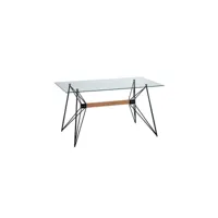 table de repas rectangulaire verre-bois - jenna - 140 x l 80 x h 75 cm - neuf