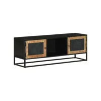 meuble tv, banc tv, meuble de rangement 110x30x40 cm bois massif de manguier et fer meuble pro lww61097