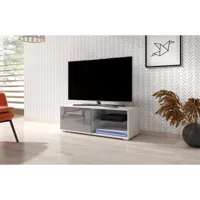 meuble banc tv - 100 cm - blanc mat / gris brillant - style moderne moon