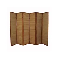 paravent 6 panneaux marron en bois et bambou 264x175 cm par06069