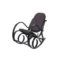 fauteuil à bascule m41, fauteuil tv, bois massif ~ aspect noyer, patchwork cuir marron