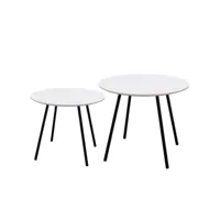 gracy - lot de 2 tables gigognes plateaux effet granit blanc