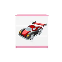 commode enfant voiture de course - 3 tiroirs 80 cm x 80 cm x 40 cm - rose