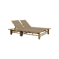 transat chaise longue bain de soleil lit de jardin terrasse meuble d'extérieur pour 2 personnes avec coussins bambou helloshop26 02_0012908