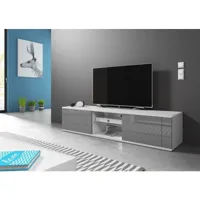 meuble banc tv - 140 cm - blanc mat / gris brillant - style design hit