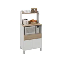 meuble de rangement desserte de cuisine pour micro-ondes avec placard tiroir étagère supérieur 60 x 40 x 131 cm naturel et blanc