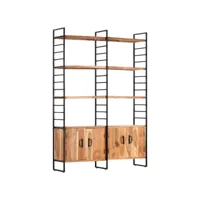 bibliothèque industrielle métal et bois acacia massif - 4 étagères / 4 portes - 124x30x180 cm 284416