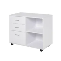 homcom support d'imprimante organiseur bureau caisson 3 tiroirs + 2 niches + grand plateau panneaux particules blanc
