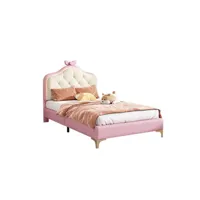 lit capitonné lit simple forme vague avec bandes led multicolores lit enfant lit 90x200cm pu rose