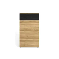 chiffonnier, meuble de rangement coloris naturel, noir - longueur 62 x profondeur 40 x hauteur 111 cm