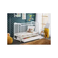 lit bébé évolutif avec tiroir et matelas collection noe réglable en hauteur. coloris blanc mat.