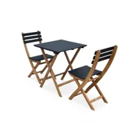 table de jardin bistrot en bois 60x60cm - barcelona bois - noir -  pliante bicolore carrée en acacia avec 2 chaises pliables