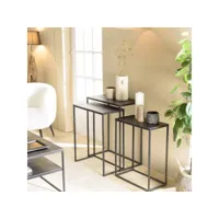 jonas - set de 3 tables gigognes rectangulaires aluminium noir pieds métal