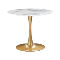 table à manger ronde d 90 cm effet marbre blanc support doré boca 312095