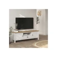 meuble tv 1 niche 2 portes 1 tiroir blanc-bois - volcan - l158 x l40 x h53 cm - neuf