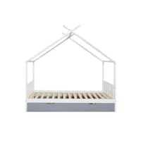 oneiroi - lit cabane enfant avec tête de lit et tiroir lit à roulette - lit blanc et tiroir lit gris - lit 90x190cm 1626-08-00-00