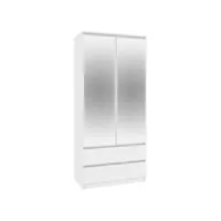 blanca - armoire moderne avec miroir + 2 tiroirs - 180x90x51 cm - barre de penderie + 4 niches de rangelent - dressing - blanc